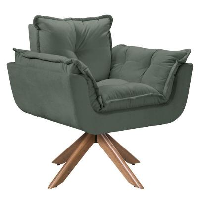 Poltrona Giratória Opala Madeira Suede Verde D Salla