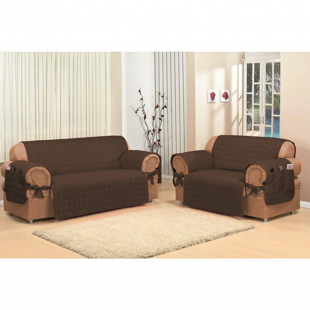 Capa Protetora De Sofa Microfibra 02 E 03 Lugares Marrom - 1