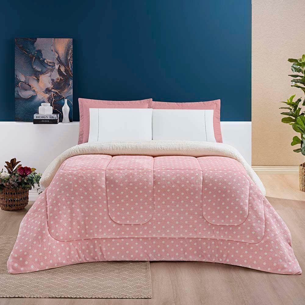 Coberdrom Cobertor Celine Casal King 01 Peça Tecido Sherpa Manta Flannel Quente - Rosa - 1
