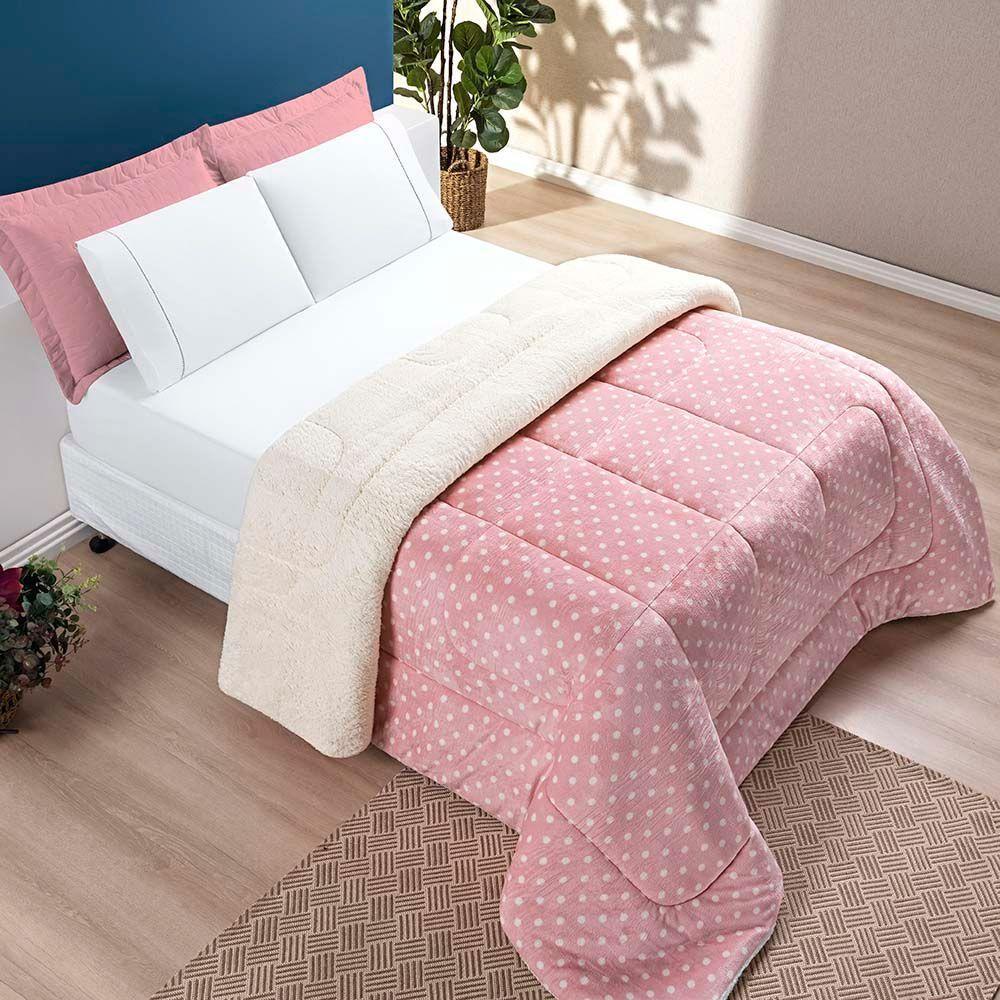 Coberdrom Cobertor Celine Casal King 01 Peça Tecido Sherpa Manta Flannel Quente - Rosa - 3