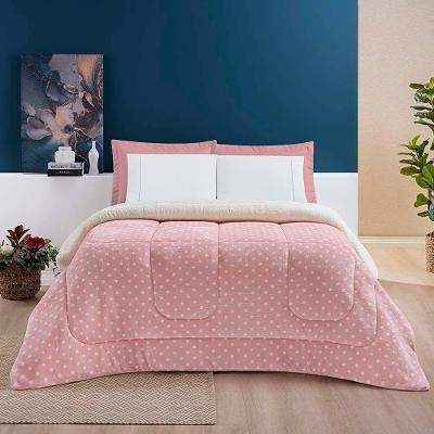 Coberdrom Cobertor Celine Casal King 01 Peça Tecido Sherpa Manta Flannel Quente - Rosa