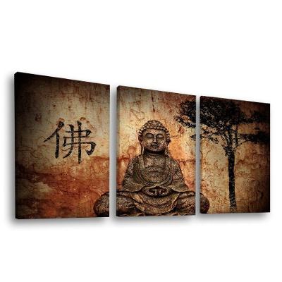 Conjunto De Quadros Trio Buddha Statue Wall -- Br Artes