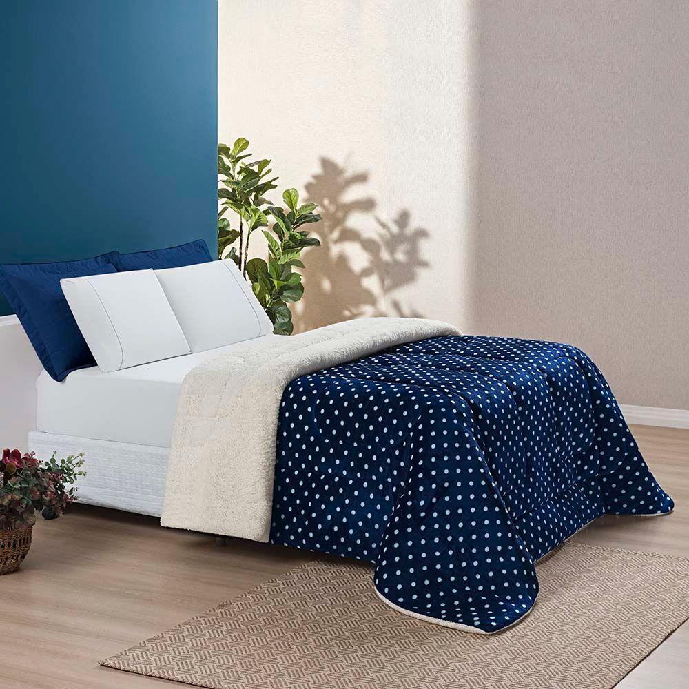 Coberdrom Cobertor Celine Casal King 01 Peça Tecido Sherpa Manta Flannel Quente - Azul Marinho - 4