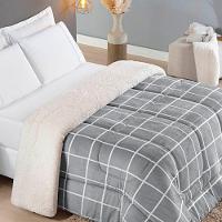 Coberdrom Cobertor Comfort Casal King 01 Peça Tecido Sherpa Manta Flannel Quadriculado - Cinza - 6