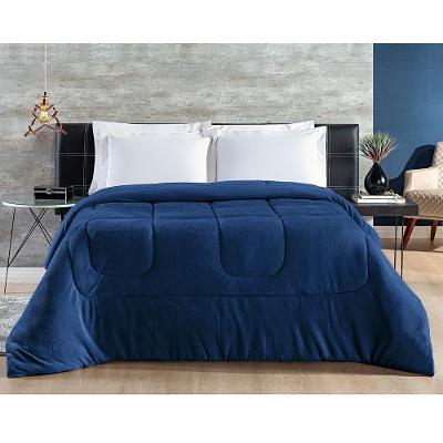 Coberdrom Hot Quente Casal Queen Malha 140G 100% Algodão Manta Flannel Dupla Face - Azul Marinho