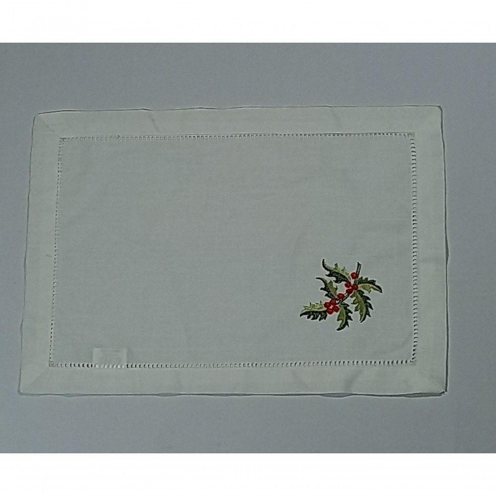 Americano De Linho Natal Branco Bordado Com Azevinho 36x50 Cm - 2