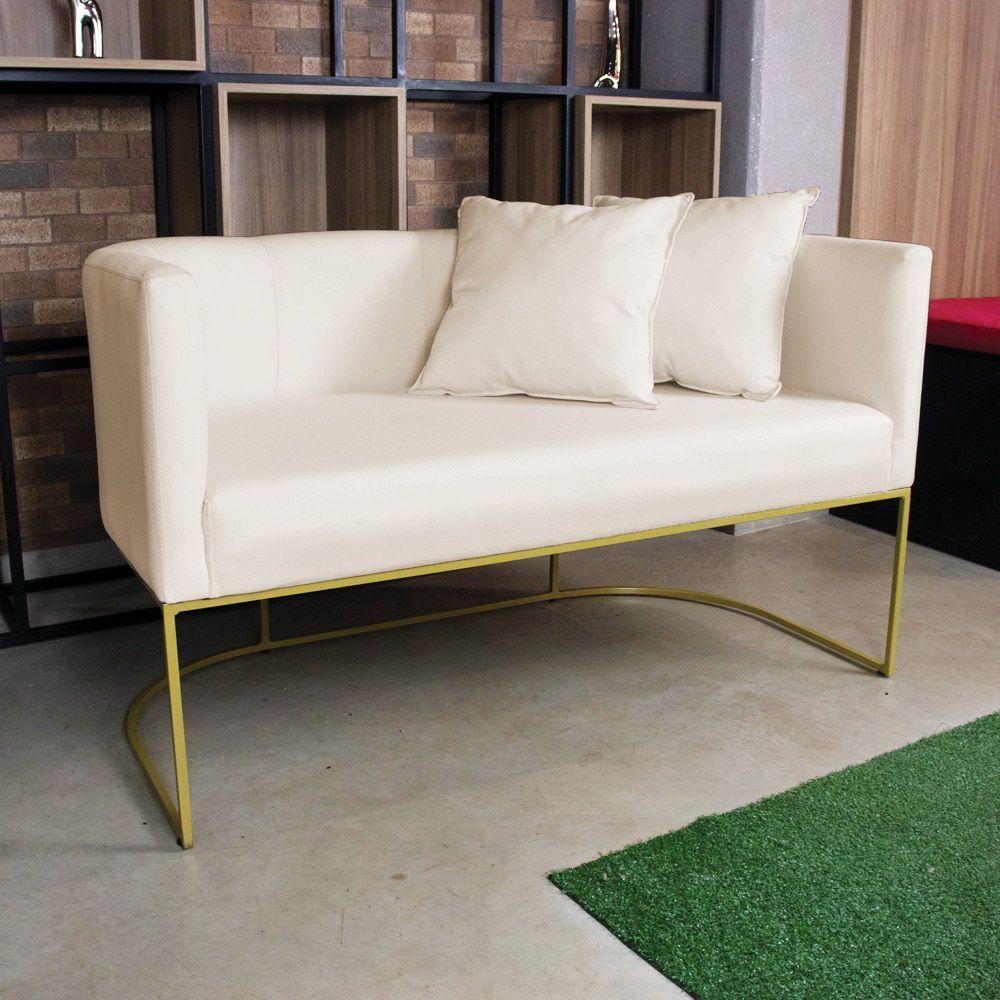 Kit 01 Namoradeira 02 Lugares E 01 Poltrona Paola Linho Base Metálica Dourado Cor A27 Areia - 8