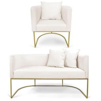 Kit 01 Namoradeira 02 Lugares E 01 Poltrona Paola Linho Base Metálica Dourado Cor A27 Areia