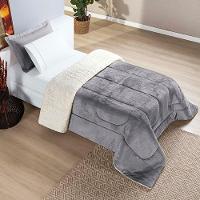 Coberdrom Diamond Solteiro Sherpa Com Manta Flannel 01 Peça - Cinza - 3