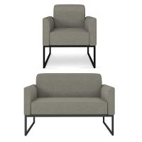 Kit 01 Namoradeira 02 Lugares E 01 Poltrona Marisa Linho Preto Cor A26 Grafite - 1