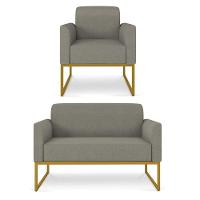 Kit 01 Namoradeira 02 Lugares E 01 Poltrona Marisa Linho Dourado Cor A26 Grafite - 1