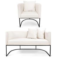 Kit 01 Namoradeira 02 Lugares E 01 Poltrona Paola Linho Areia A27 Base Metálica Preto - 1