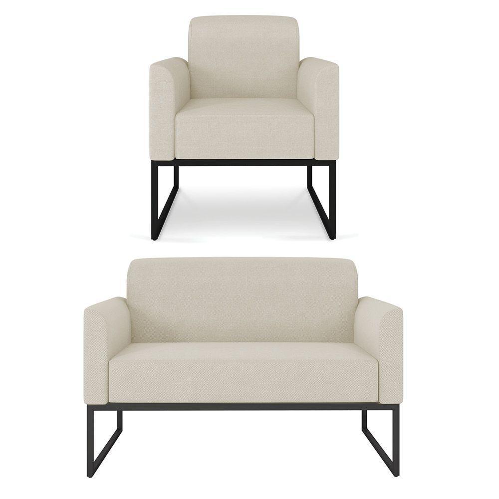 Kit 01 Namoradeira 02 Lugares E 01 Poltrona Marisa Linho Grosso Bege A19 Preto - 1