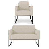 Kit 01 Namoradeira 02 Lugares E 01 Poltrona Marisa Linho Grosso Bege A19 Preto - 1