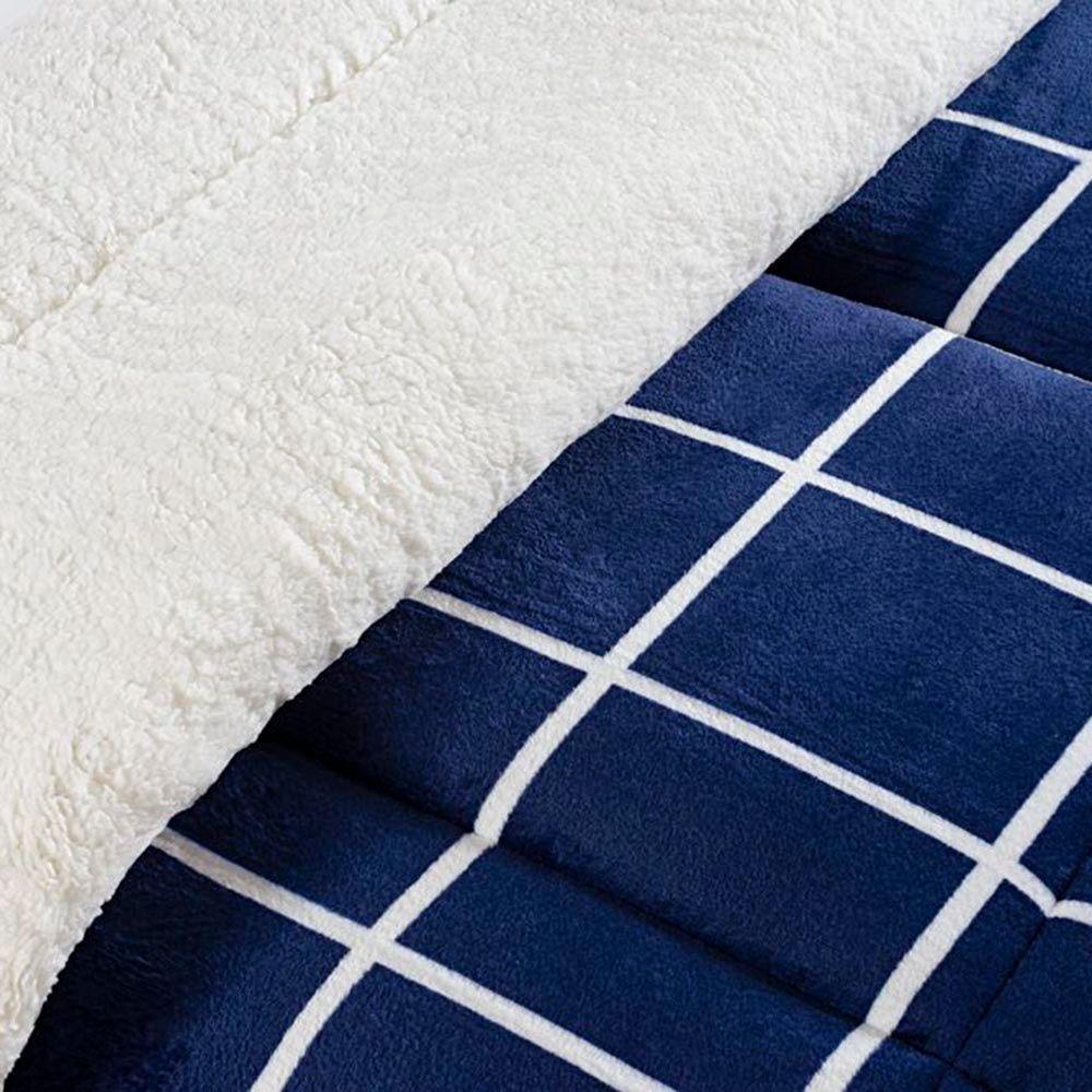 Coberdrom Cobertor Comfort Casal Queen 01 Peça Tecido Sherpa Manta Flannel Quadriculado - Azul - 2