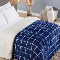 Coberdrom Cobertor Comfort Casal Queen 01 Peça Tecido Sherpa Manta Flannel Quadriculado - Azul - 3