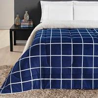 Coberdrom Cobertor Comfort Casal Queen 01 Peça Tecido Sherpa Manta Flannel Quadriculado - Azul - 4