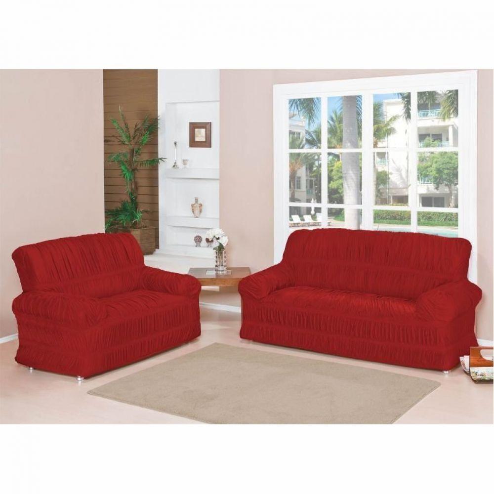 Capa De Sofá Elásticada Malha Gel 02 e 03 Lugares Vermelho - 3