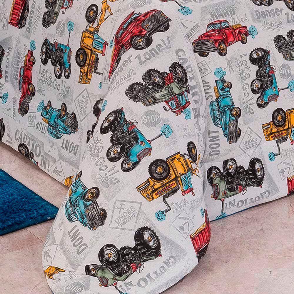 Coberdrom Fantasy Carros Solteiro Dupla Face Manta Soft Com Malha 100% Algodão - Azul - 2