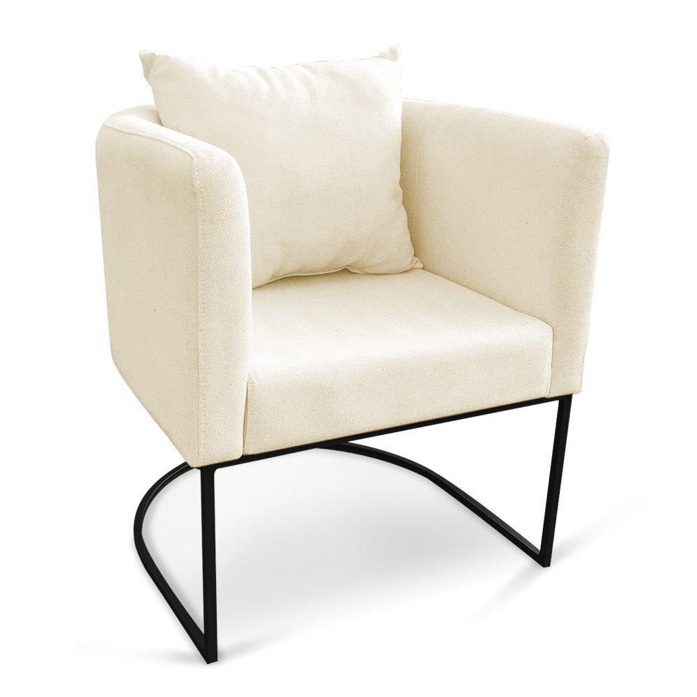 Kit 01 Namoradeira 02 Lugares E 01 Poltrona Paola Linho Base Metálica Preto Cor A19 Grosso Bege - 6