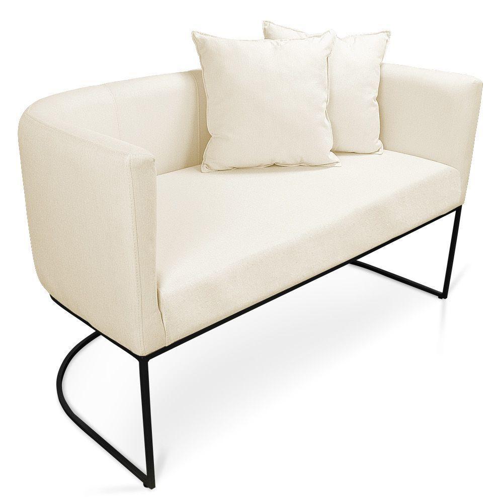 Kit 01 Namoradeira 02 Lugares E 01 Poltrona Paola Linho Base Metálica Preto Cor A19 Grosso Bege - 7