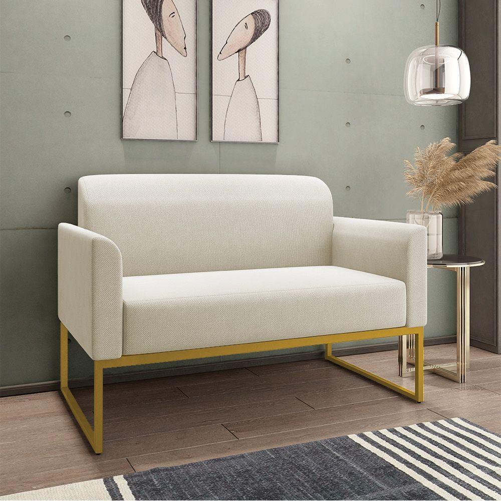 Kit 01 Namoradeira 02 Lugares E 01 Poltrona Marisa Linho Grosso Bege A19 Dourado - 8