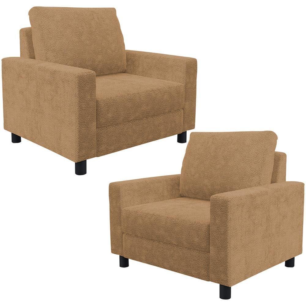 Kit 02 Poltronas Decorativa Para Sala De Estar E Recepção Malta L02 Bouclê Mostarda - 1