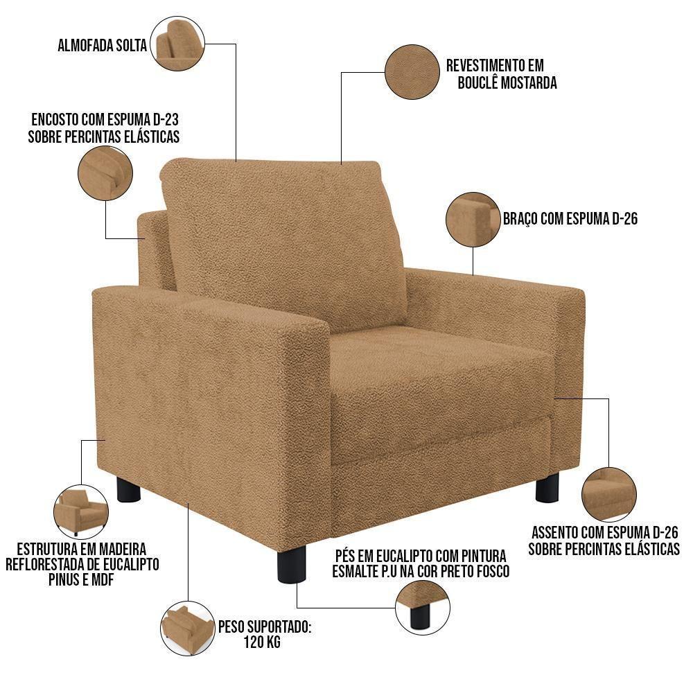 Kit 02 Poltronas Decorativa Para Sala De Estar E Recepção Malta L02 Bouclê Mostarda - 6