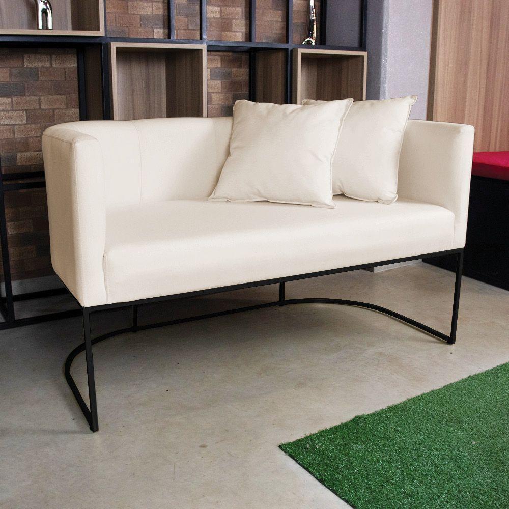 Kit 01 Namoradeira 02 Lugares E 01 Poltrona Paola Linho Base Metálica Preto Cor A27 Areia - 8