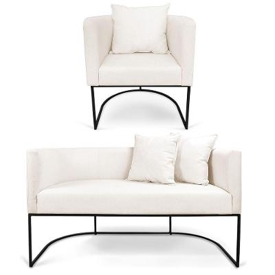 Kit 01 Namoradeira 02 Lugares E 01 Poltrona Paola Linho Base Metálica Preto Cor A27 Areia