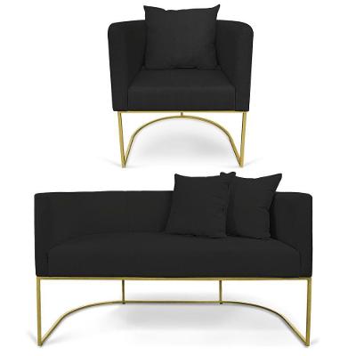 Kit 01 Namoradeira 02 Lugares E 01 Poltrona Paola Linho Base Metálica Dourado Cor A79 Preto