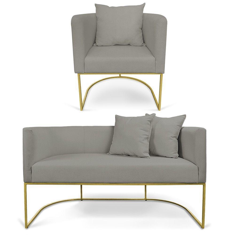 Kit 01 Namoradeira 02 Lugares E 01 Poltrona Paola Linho Grafite A26 Base Metálica Preto - 1