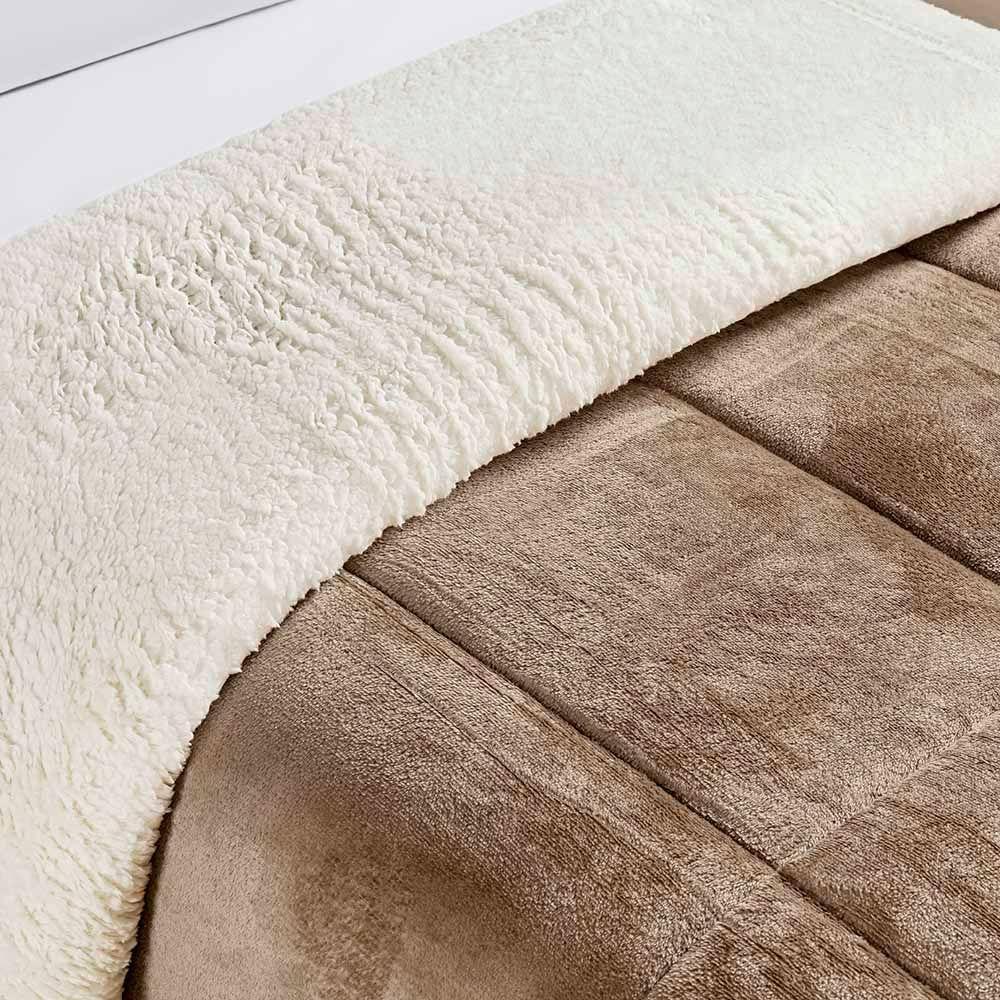 Coberdrom Diamond Solteiro Sherpa Com Manta Flannel 01 Peça - Cáqui - 2