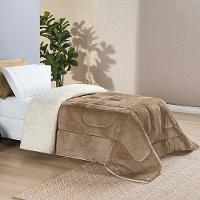 Coberdrom Diamond Solteiro Sherpa Com Manta Flannel 01 Peça - Cáqui - 4