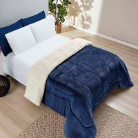 Coberdrom Diamond Casal Queen Sherpa Com Manta Flannel 01 Peça - Azul Marinho - 2