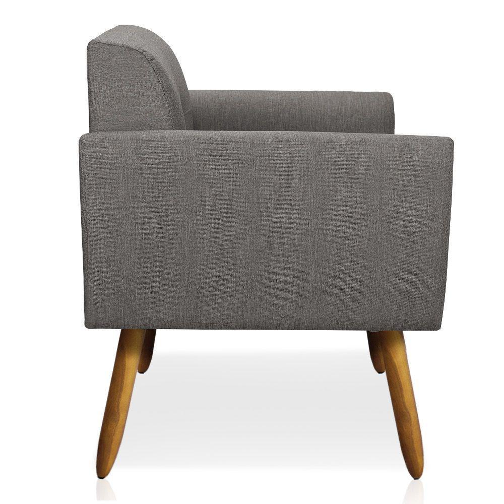 Kit 01 Namoradeira E 02 Poltronas Elisa Linho Grafite A26 Pés Palito Castanho - 2