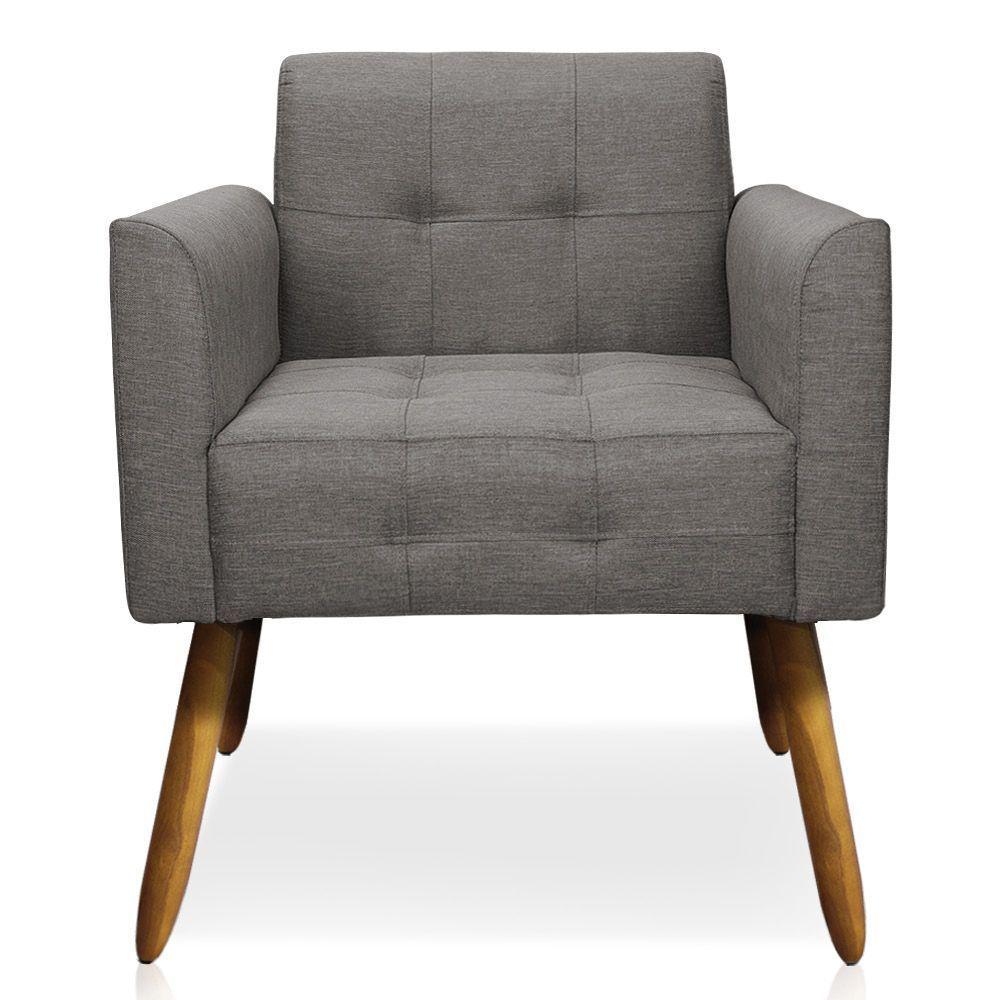 Kit 01 Namoradeira E 02 Poltronas Elisa Linho Grafite A26 Pés Palito Castanho - 4