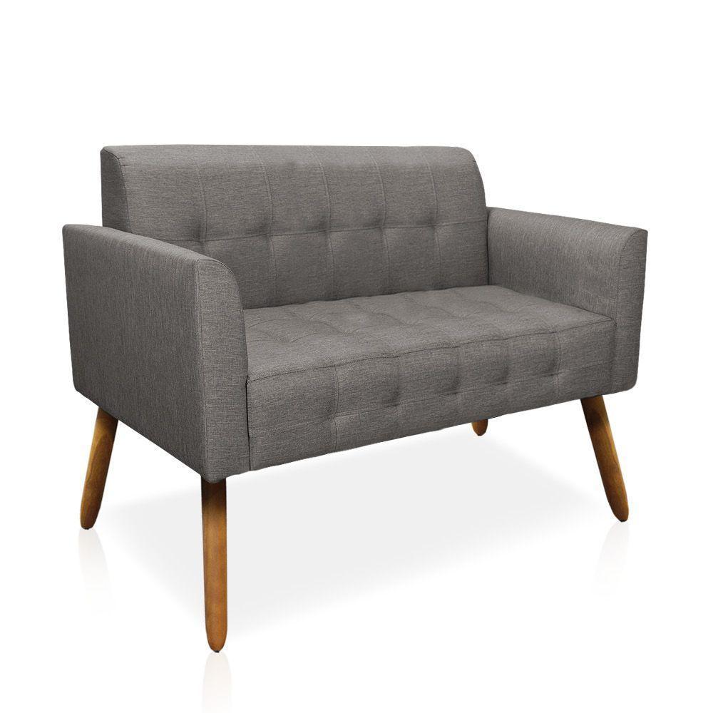 Kit 01 Namoradeira E 02 Poltronas Elisa Linho Grafite A26 Pés Palito Castanho - 5