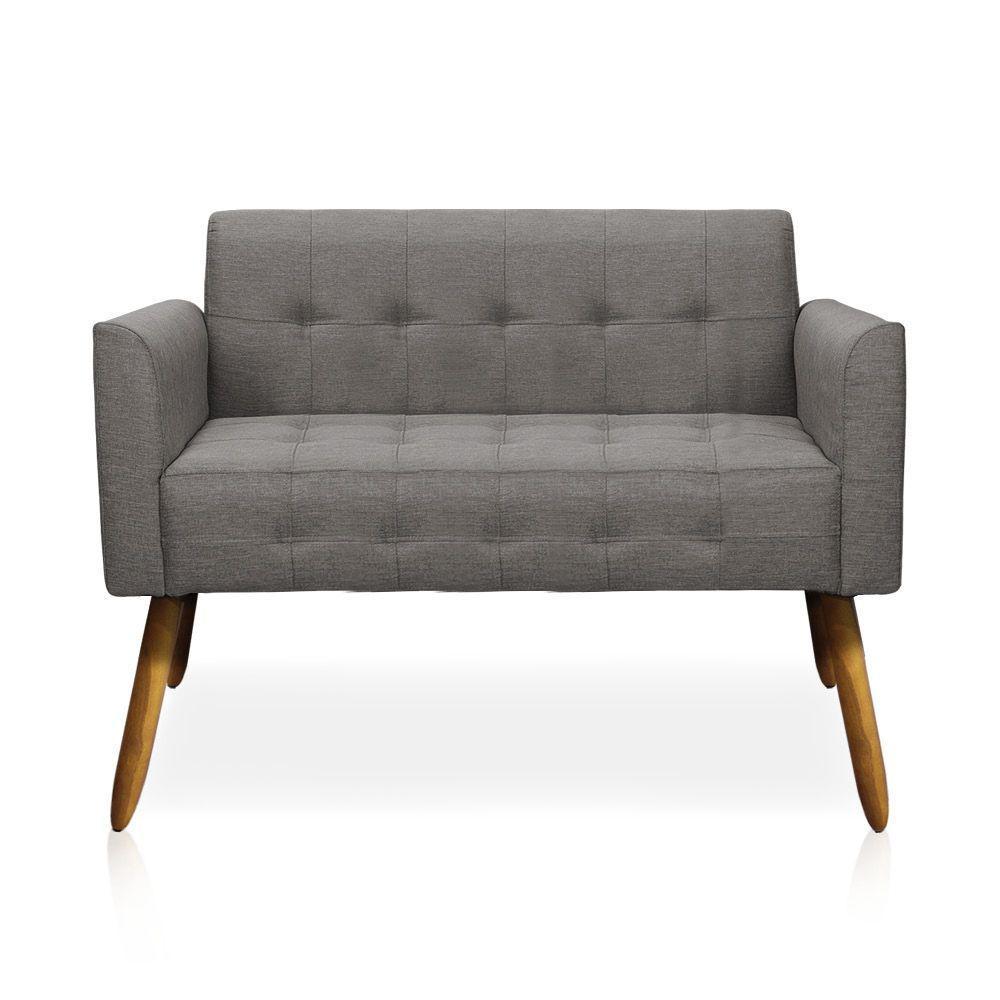 Kit 01 Namoradeira E 02 Poltronas Elisa Linho Grafite A26 Pés Palito Castanho - 6