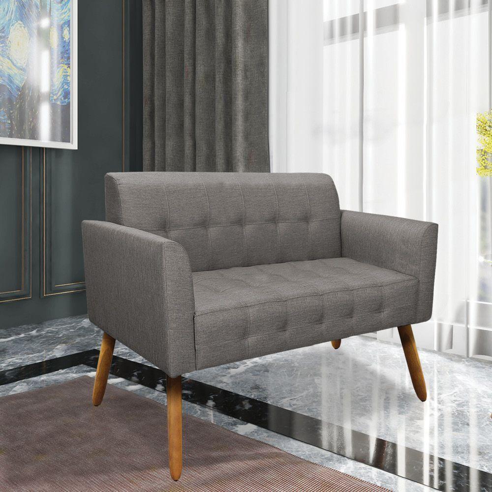 Kit 01 Namoradeira E 02 Poltronas Elisa Linho Grafite A26 Pés Palito Castanho - 8