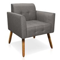 Kit 01 Namoradeira E 02 Poltronas Elisa Linho Grafite A26 Pés Palito Castanho - 3