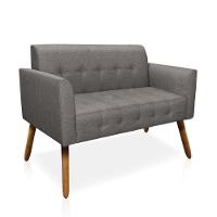 Kit 01 Namoradeira E 02 Poltronas Elisa Linho Grafite A26 Pés Palito Castanho - 5