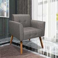 Kit 01 Namoradeira E 02 Poltronas Elisa Linho Grafite A26 Pés Palito Castanho - 7