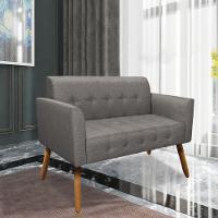 Kit 01 Namoradeira E 02 Poltronas Elisa Linho Grafite A26 Pés Palito Castanho - 8