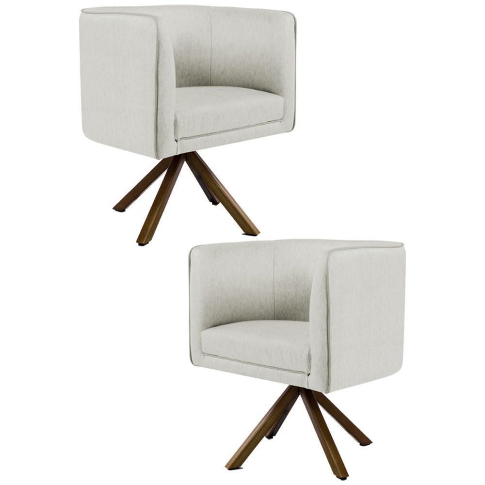 Kit 2 Poltronas Decorativas Base Giromad Madeira Betina C-107 Linho Cru - Domi - 1