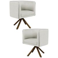 Kit 2 Poltronas Decorativas Base Giromad Madeira Betina C-107 Linho Cru - Domi - 1