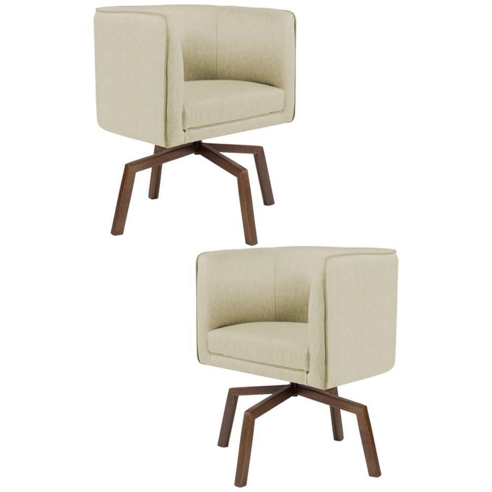 Kit 2 Poltronas Decorativas Base Ka Madeira Betina C-129 Linho Bege - Domi - 1