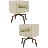 Kit 2 Poltronas Decorativas Base Ka Madeira Betina C-129 Linho Bege - Domi - 1