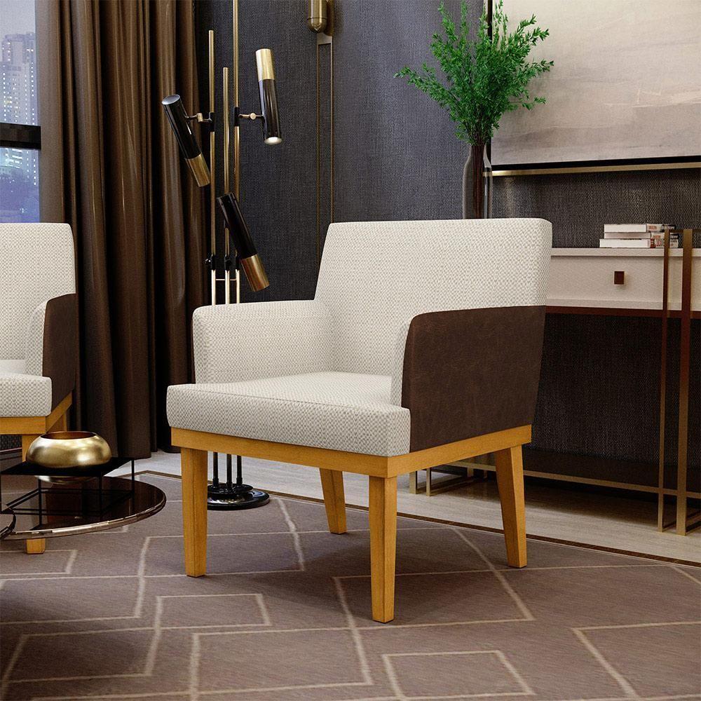 Kit 03 Poltronas Decorativa Base Mel Beatriz W01 Linho Champagne Couríssimo Marrom - 9