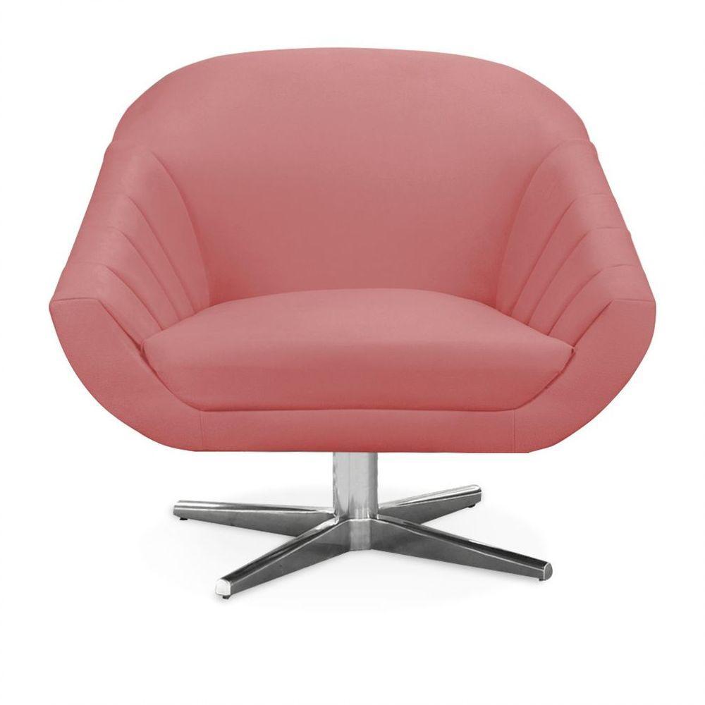Kit 02 Poltronas Giratória Giovana Suede Base Cromada - D'rossi Cor Rose - 6